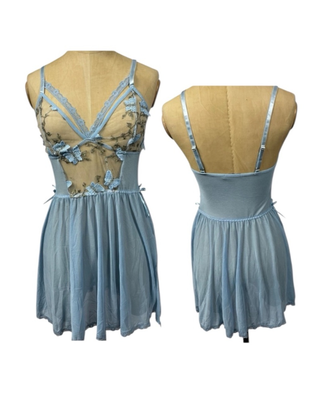 AvidLove Butterfly Nightie Med Baby Blue Fairy Lingerie Dress Baby Sheer whimsy